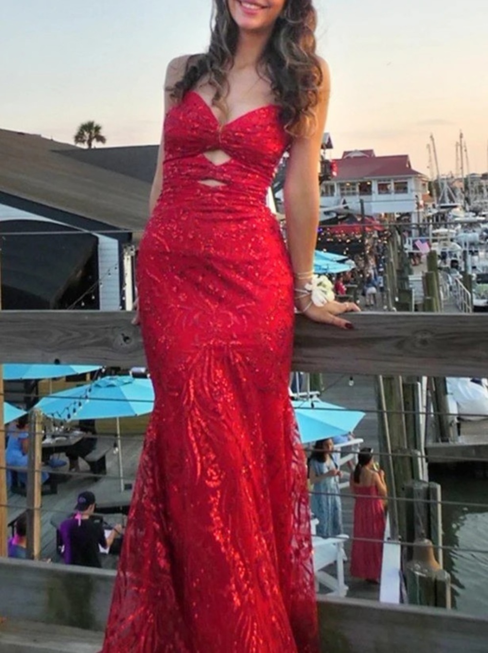 Windsor Luxe Paisley Lace Mermaid Maxi Dress in Red